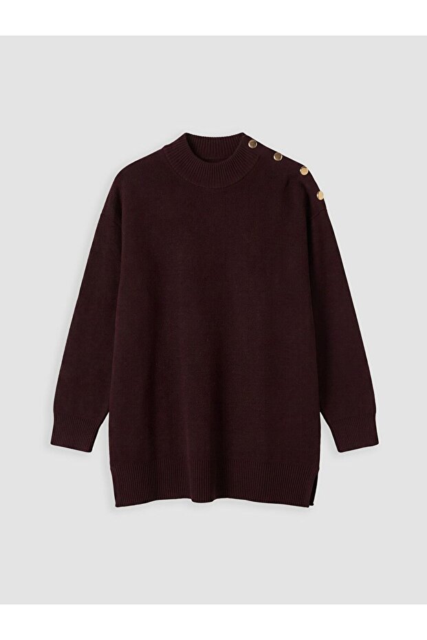 Lcw Modest Burgundy Half Turtleneck Women's Knitwear Tunic