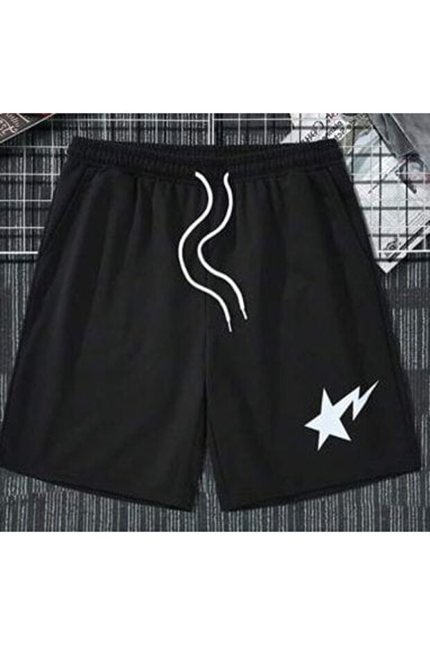 Hanangiyim Unisex Oversize Relaxed Fit High Waist Special Design Printed Summer Shorts