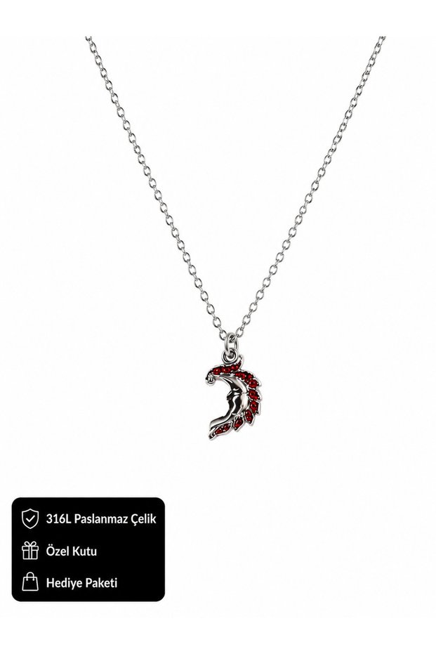 316L Stainless Steel Red Stone Crescent Motif Women's Necklace - Special Boxed
