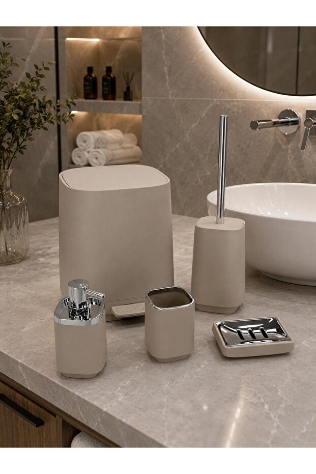 Astorıa Acrylic 5-Piece Bathroom Set Tkebt Cream