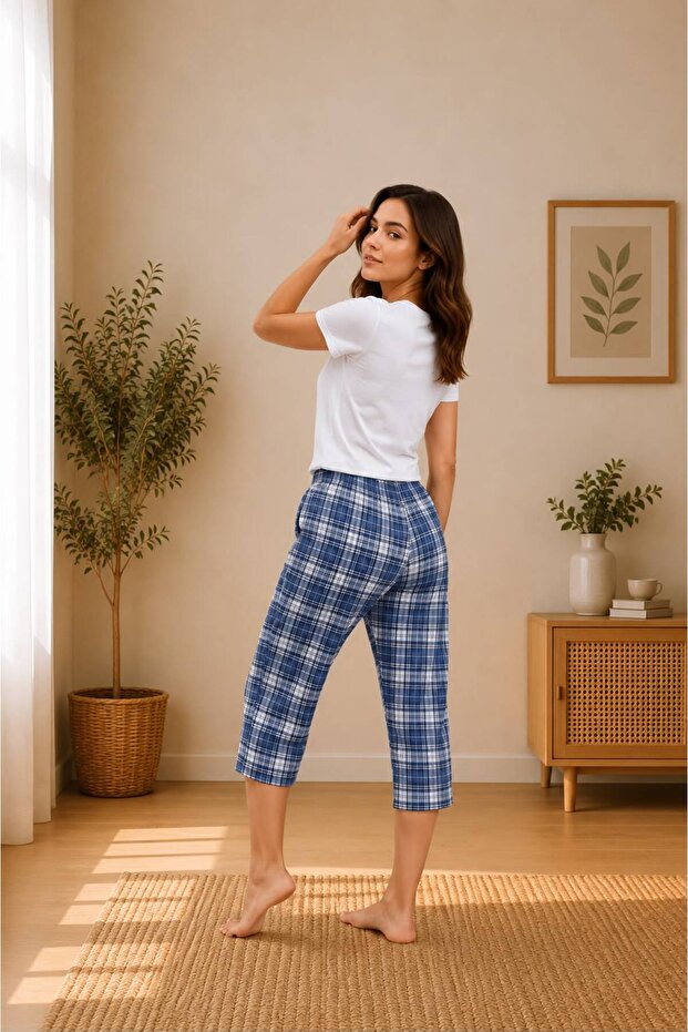 Women's 100% Cotton Seasonal Patterned Short Sleeve T-Shirt Capri Pajama Set