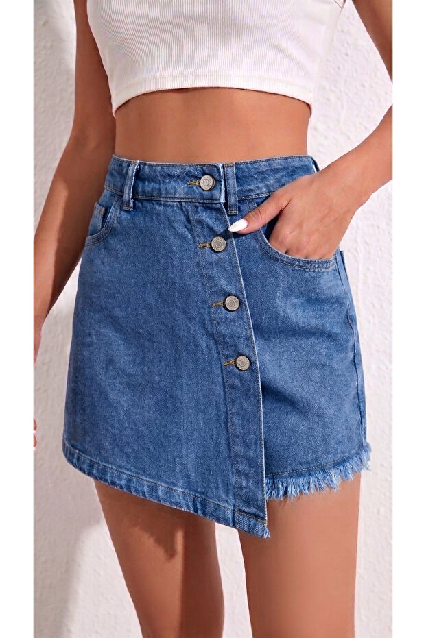 Ice Blue - Tasseled Denim Shorts