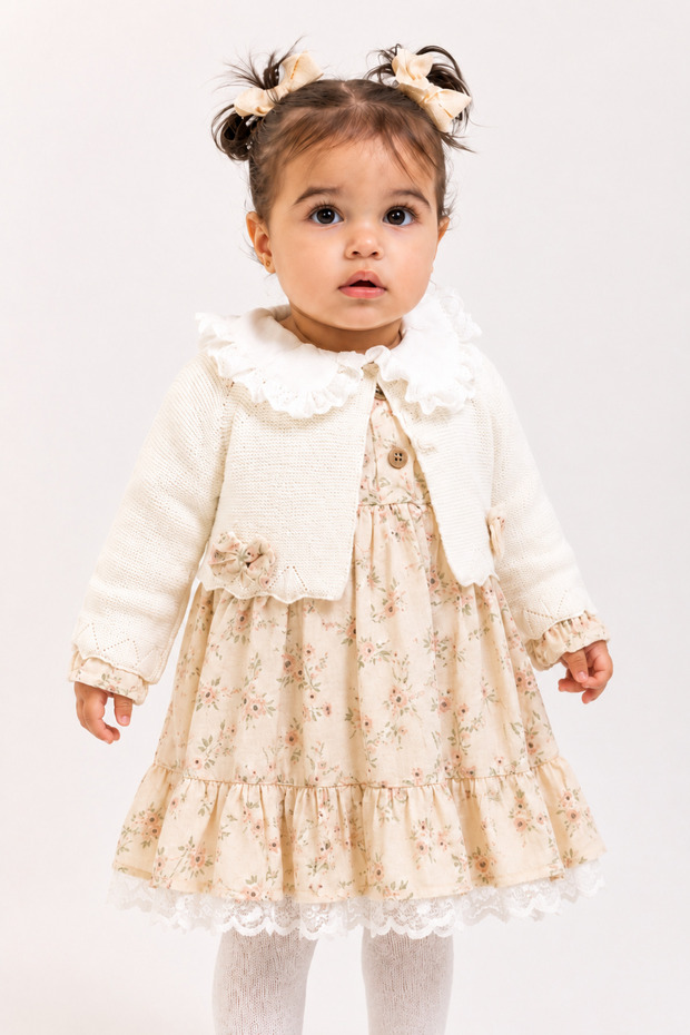 Baby Girl Floral Dress Knitwear Cardigan 2-Piece Set 3027