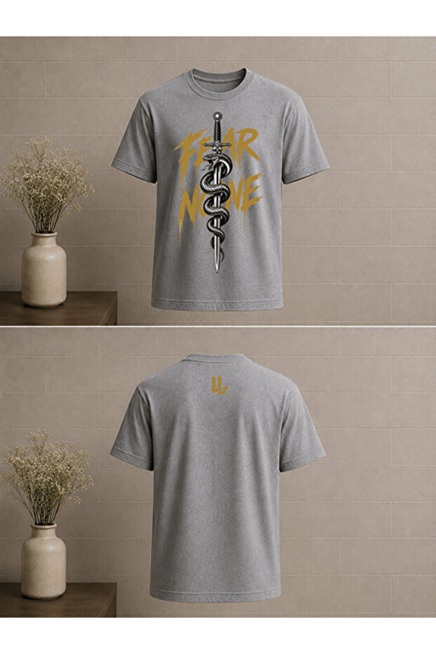 Sword Snake and Fear None Visual Design Printed Oversize T-Shirt