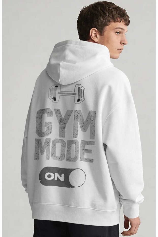 Gym Mode on Fitness Gym Bodybuilding Athlete Back Printed Unisex Oversize Combed Cotton Hoodie