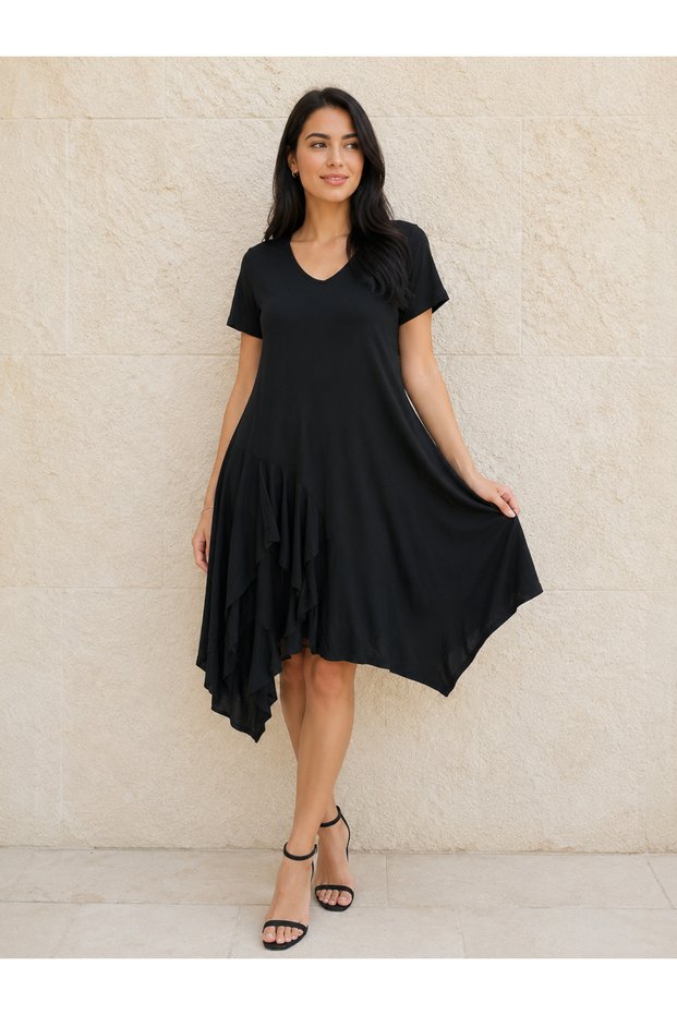 Women's Tulle Viscose Fabric Mesh Detailed Short Sleeve Dress 40-46