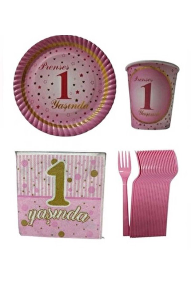 Pink Birthday Set for 8 People, 1 Year Old