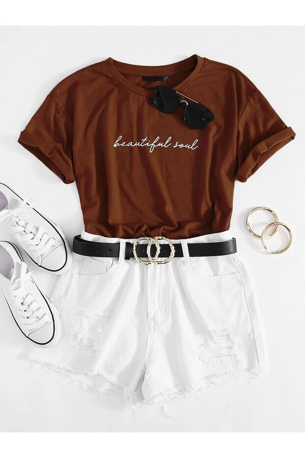 Women's Brown Beautiful Soul Printed Oversize T-Shirt