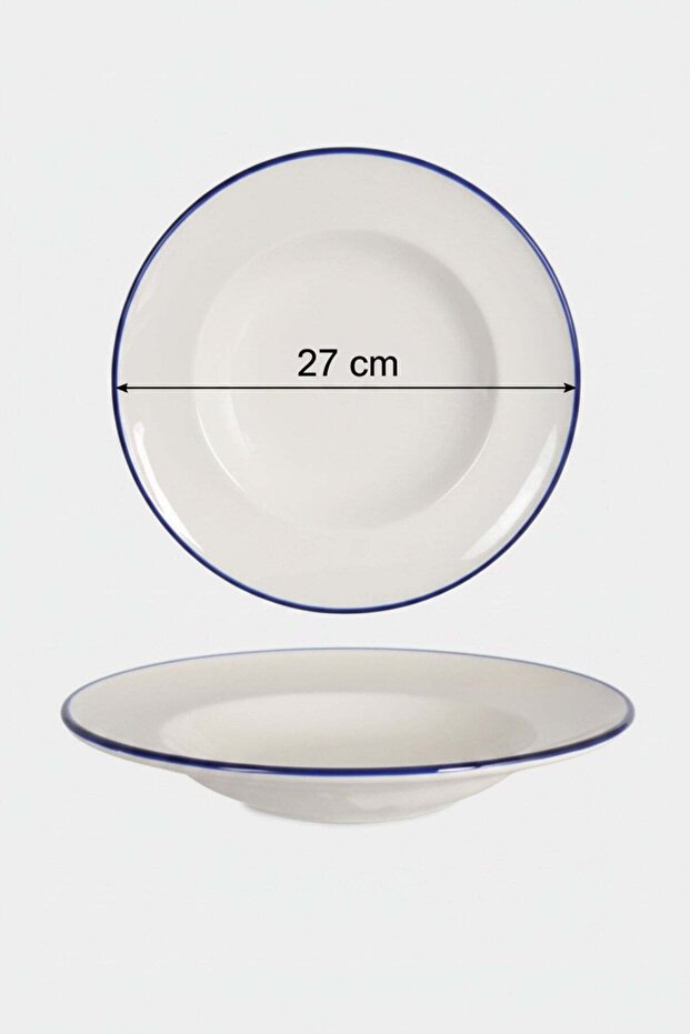 Set of 6 Valencia Pasta Plates 27cm Rim Navy Blue