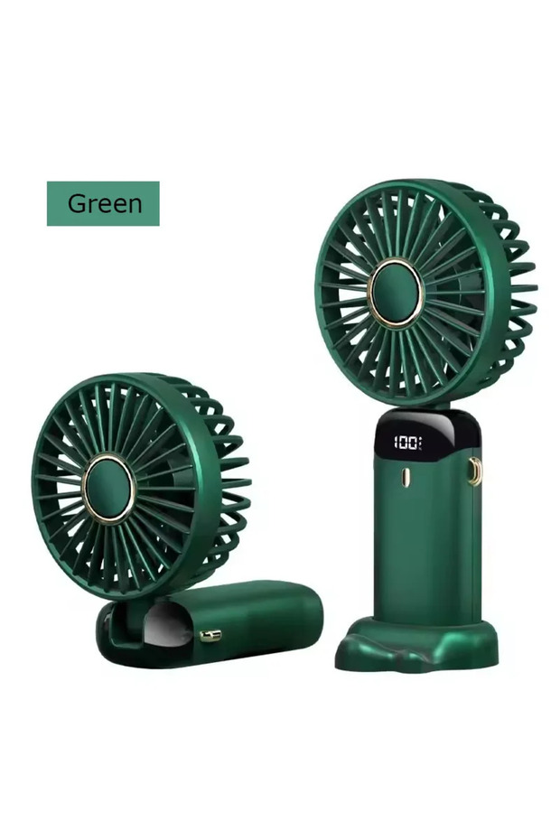 N15 GREEN Folding Fan Mini Portable Hand-Held Fan Rechargeable Multifunctional Fan With Display Scre