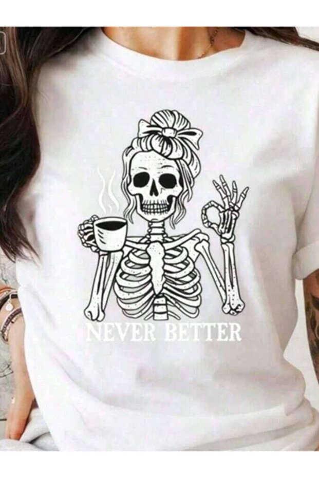 تي شيرت Coffee Shirt، Better Funny Skeleton، تي شيرت بتصميم هيكل عظمي قوطي، تي شيرتات قطنية مريحة بتصميم جرافيك