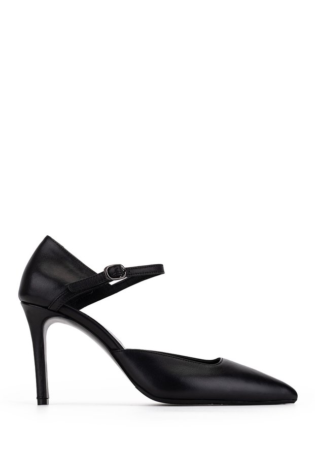Women's Genuine Leather Black Heeled Shoes