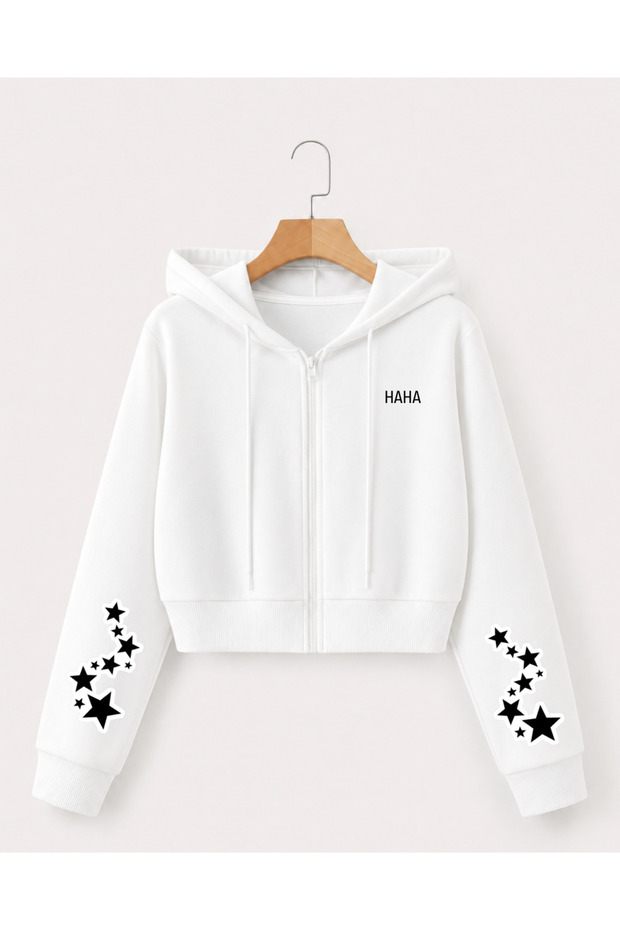 Girls' Hooded Jacket with Printed Sleeves