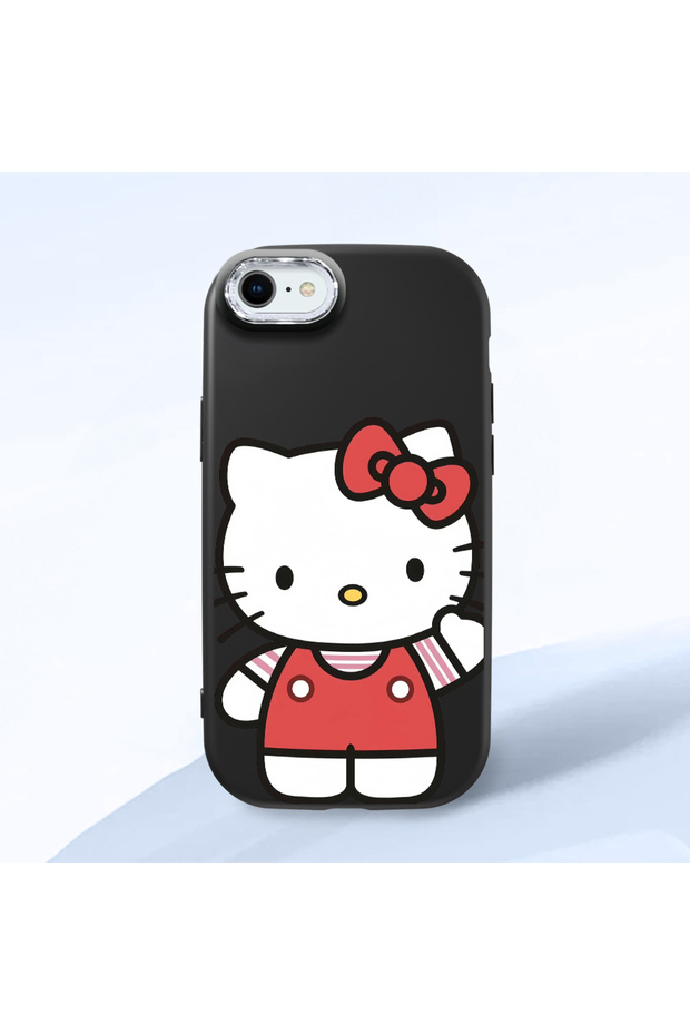 iPhone 7 Compatible Case with Camera Protector Black Silicone Couple Phone Case with Kitty Pattern
