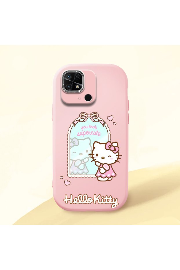 Redmi 10C Compatible Case Camera Protector Pink Silicone Couple Phone Case with Kitty Pattern