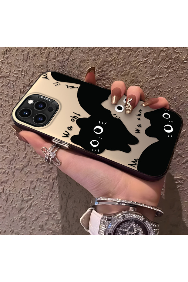 iPhone 15 Pro Max Compatible High-Quality Fun Black Cat Printed Case, Cute Stylish Shock
