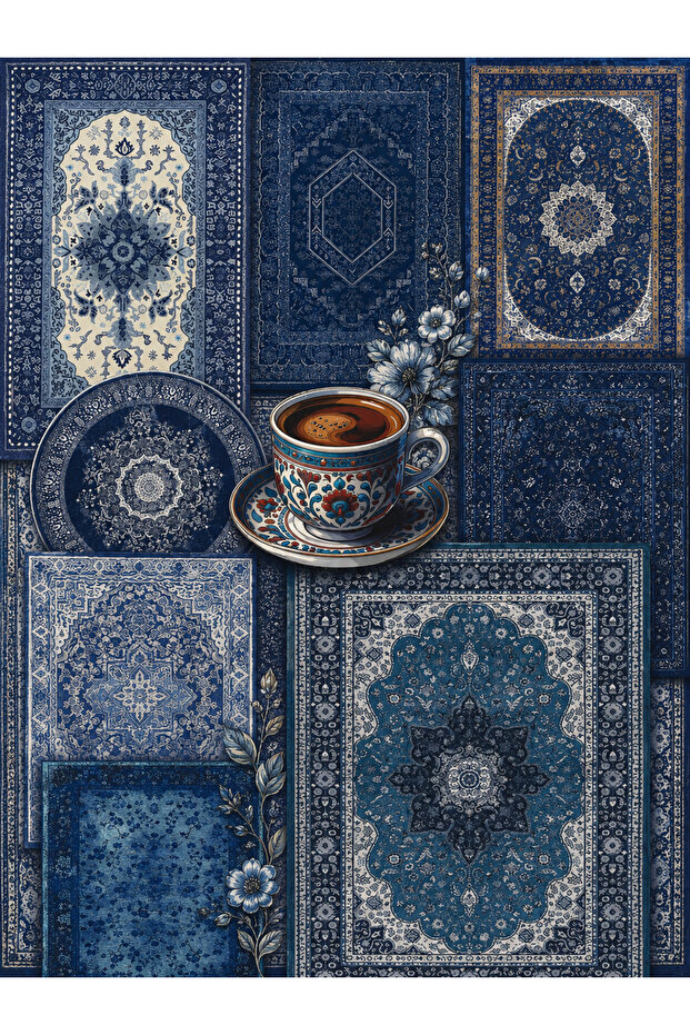 DIY Blue Persian Carpet Sticker Collage Set 30X40 cm | Design Your Own Paste-On Wall Painting | Sticker + Plate Decoration Kit