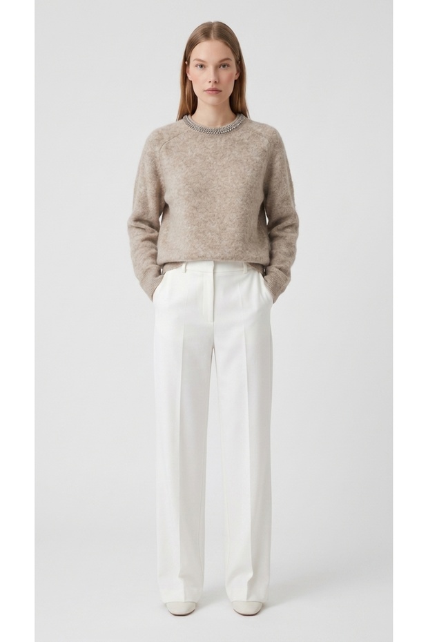 Soft Textured Shiny Stone Detailed Knitwear Sweater