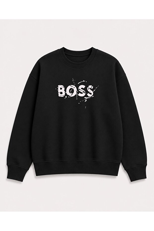 Printed Detailed Embroidered 2 Thread Crew Neck Sweatshirt