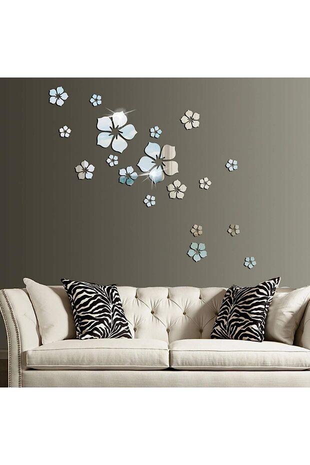 Acrylic Mirror Wall Sticker Decal Self Adhesive Mirror Wall Decor Removable Mirror Decor 3D Flower DIY Wall Sticker for Home Living Room Bedroom Decor 3D Flower DIY Wall Decoration, 18pcs