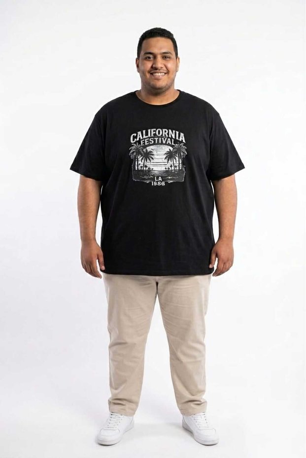 Black 100% Cotton Oversized Plus Size Men's Printed T-Shirt - 3XL 4XL 5XL 6XL 7XL 8XL 9XL 10XL 11XL T-Shirt - Relaxed Fit