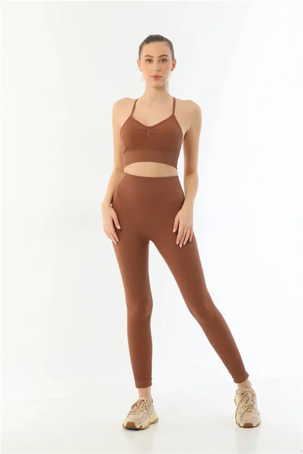 Kahve Mi 3921 Soft Seamless Ripped Leggings Yoga Set