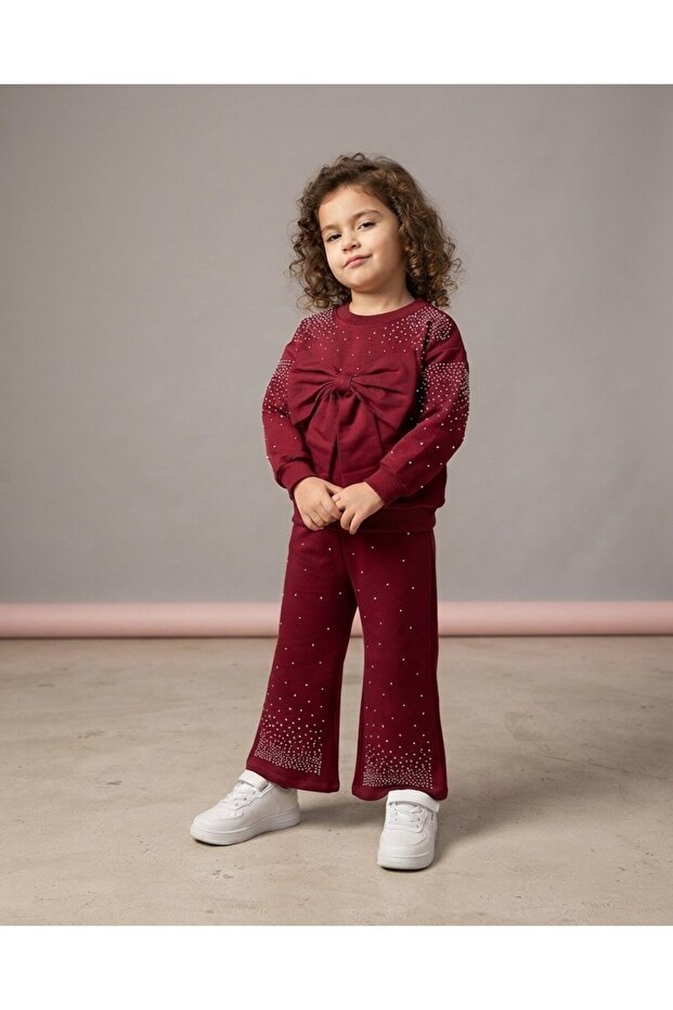 Girl's Big Bow and Stone 2-Strap Seasonal Stylish Top and Bottom Set