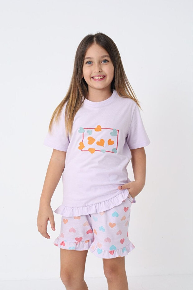 Patterned Comfortable Fit Girls' Shorts Pajama Set