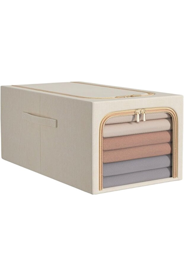Foldable storage bag/moving bag with transparent window, suitable for clothing, bedding, blankets, etc. (khaki, 30x45x23 cm)