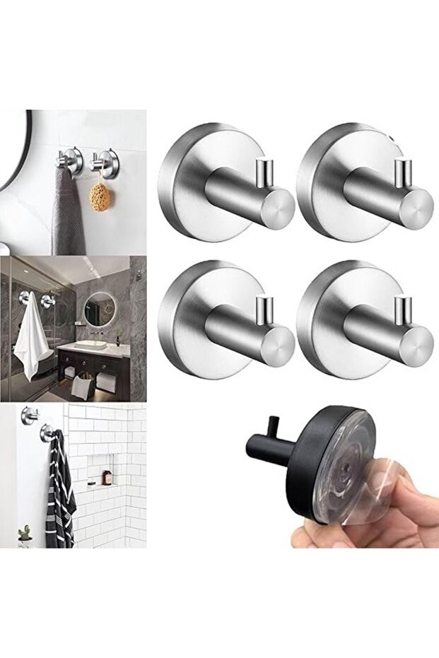 4-Piece 6*6 cm Silver Stainless Steel Strong Vacuum Suction Cup Wall Hooks
