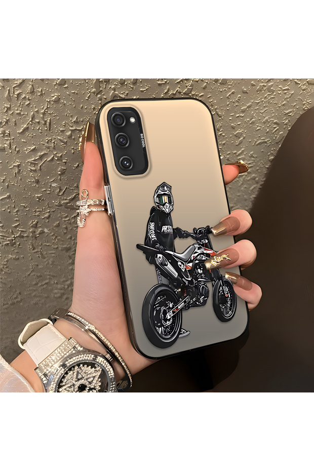 Samsung Galaxy S20 Fe 4G/5G Compatible Motorcycle Rider Drawing with Helmet Printed Men's Style Phone Case