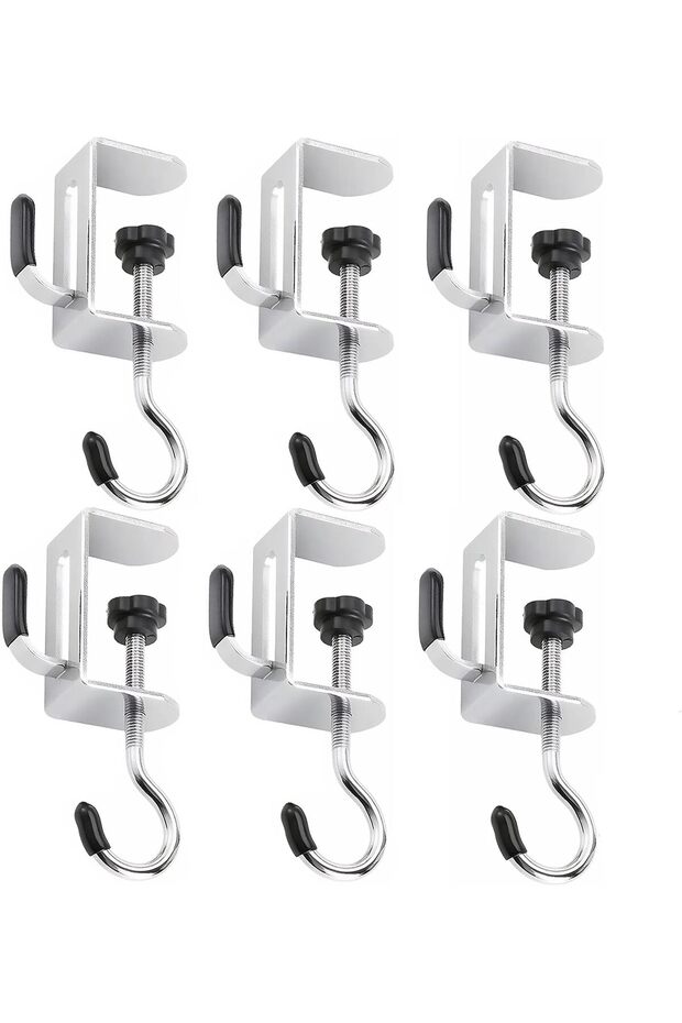 6-Piece Adjustable Stainless Steel Clip-on Desk Holder for Offices Homes Dorms Dining Tables Portable Bags Backpacks Headphone Storage