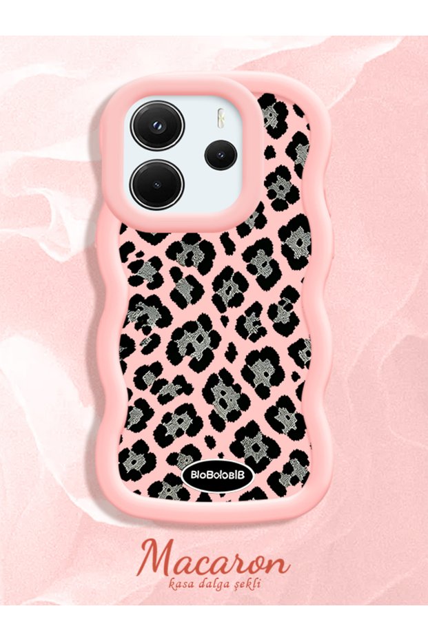 Redmi Note 14 4g Compatible Wavy Frame Leopard Print High Quality Silicone Phone Case
