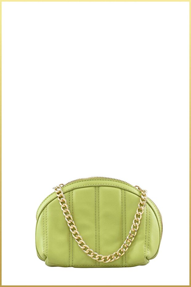 Women's Quilted Makeup Bag with Chain Accessories - Pistachio Green