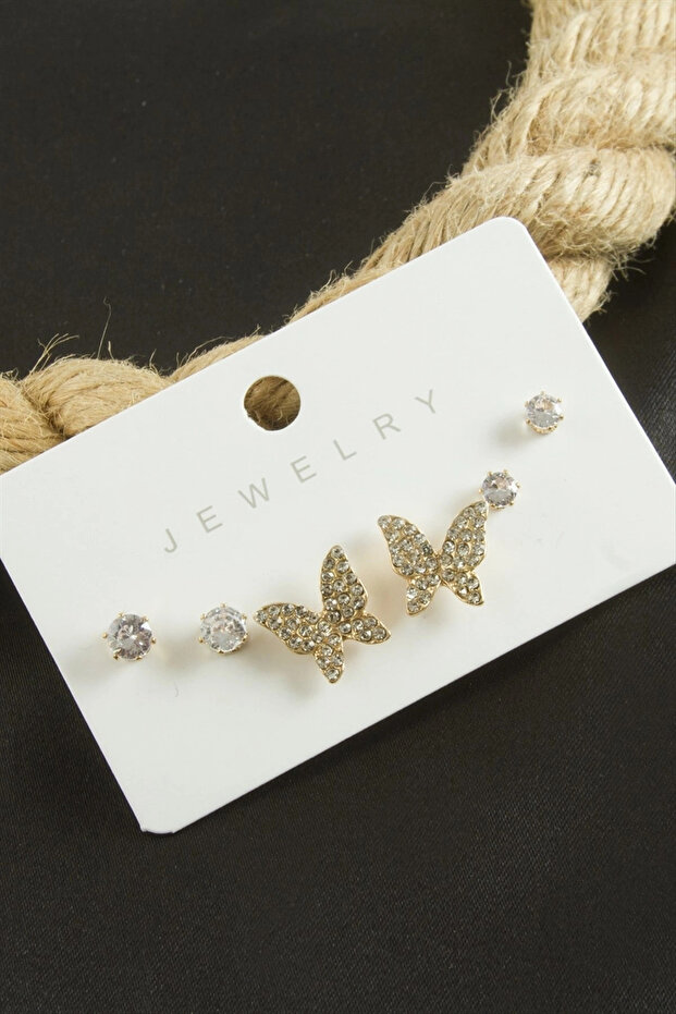 6 Pieces Butterfly Zircon Stone Earrings