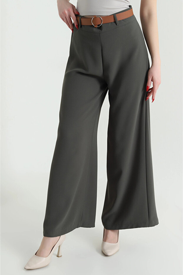 Women's Belted Pocketless Zippered Tencel Crepe Trousers