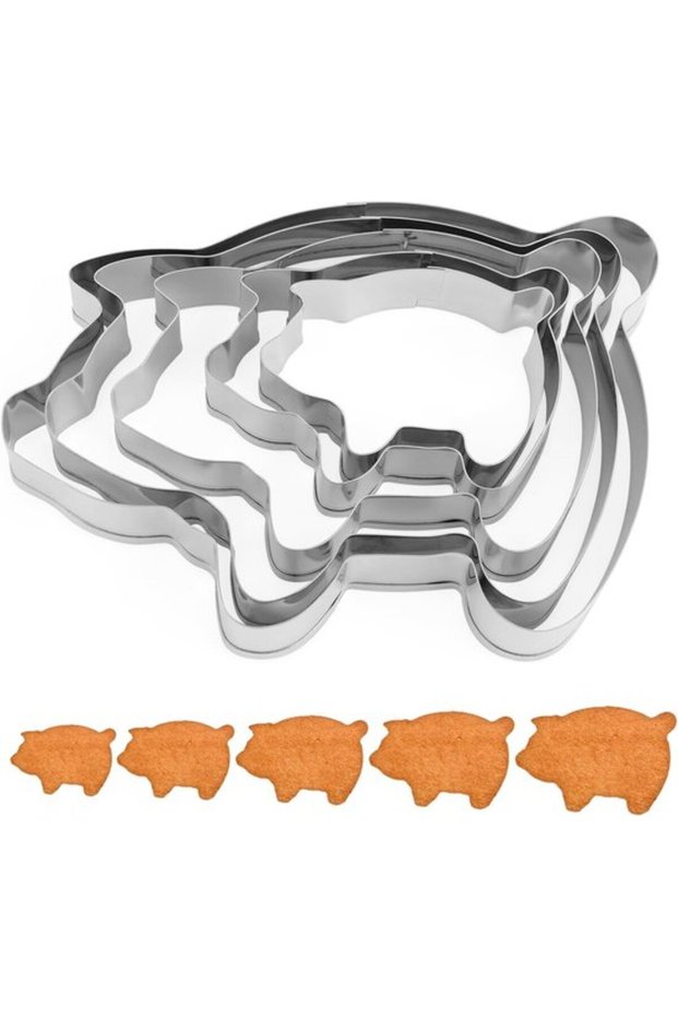 Set of 5 Pig-Shaped Cookie Molds, 5 Sizes Stainless Steel Animal-Shaped Baking Molds for Cookies Mexican Bread Pan Mexican Baking Supplies (Silver)