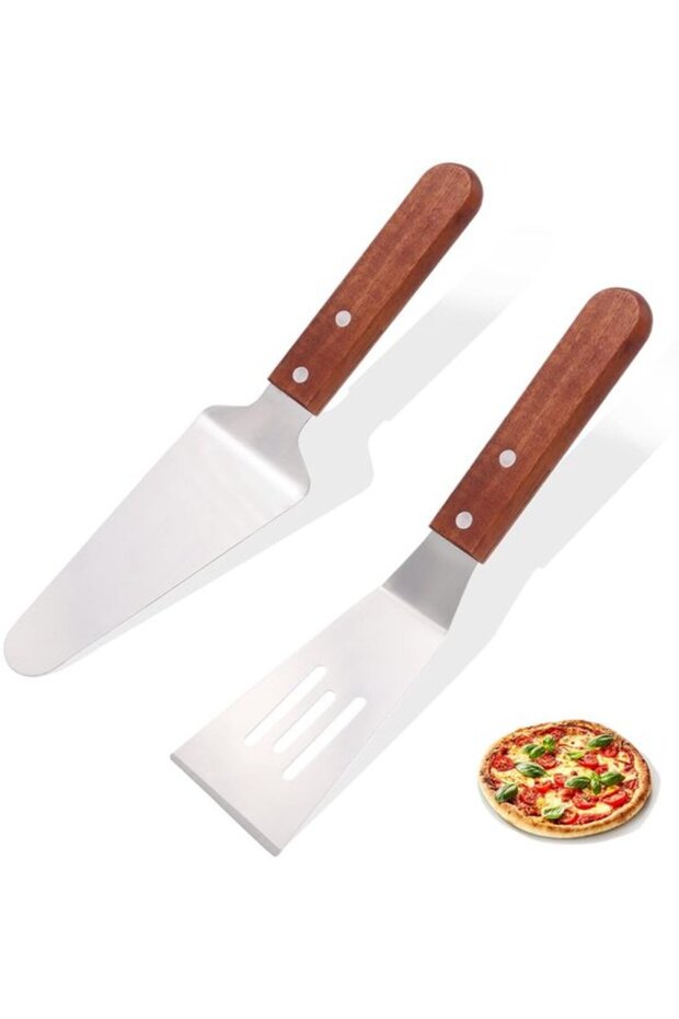 Multi-functional cake spatula set - wooden handle - 2-piece set