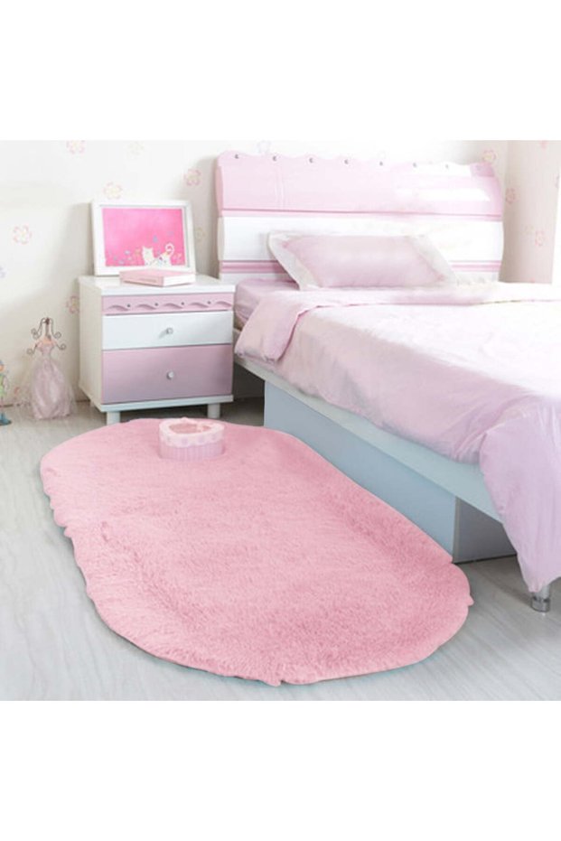Fluffy bedroom rug, small oval rug, non-slip area rug, bath mat rug, teal plush headboard rug, cute plush dormitory interior decoration, 15x23 inches