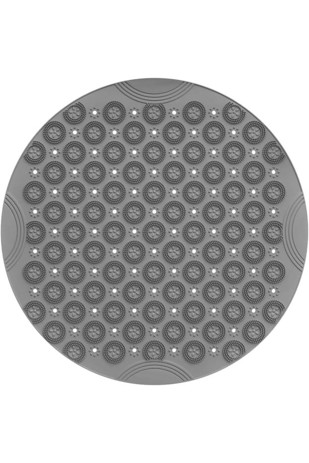 Round Non-Slip PVC Bath Shower Mat with Suction Cups & Drain Holes - Machine Washable Mat for Bathroom Bathtub (21.65 Inch, Gray)