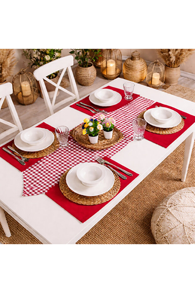 40X100 Pöti̇ Square Runner - 4-Piece Supla Tableware Set