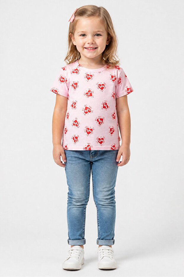 Toddlers Girl Allover Print Short Sleeve Top, Multicolor