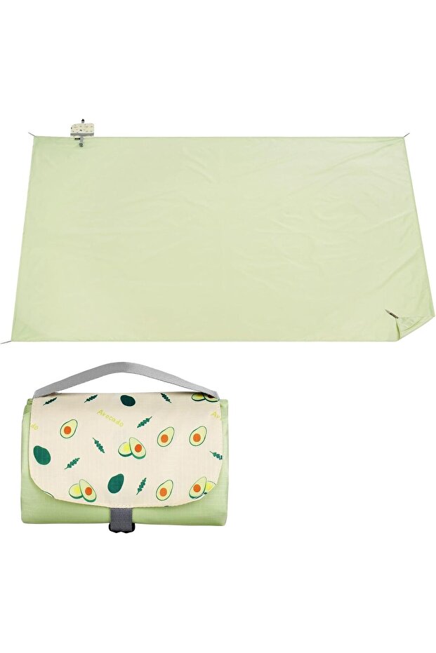Picnic blanket - 150 x 210 cm - Waterproof & sandproof - w/handle - Foldable - washable - For camping - picnics - & the beach - green
