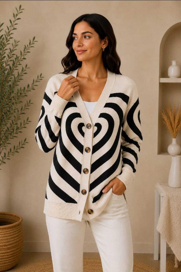Women's Pattern Detailed Buttoned Front Slim Fit Knitwear Cardigan