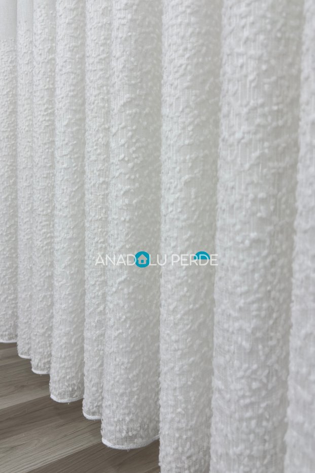 Ecru Linen Textured Tulle Curtain with Bearded Tassels I Heavy Weight I 1/3 Sik Pile I Wrinkle-Free I Does Not Need Ironing I Suitable for Any Room