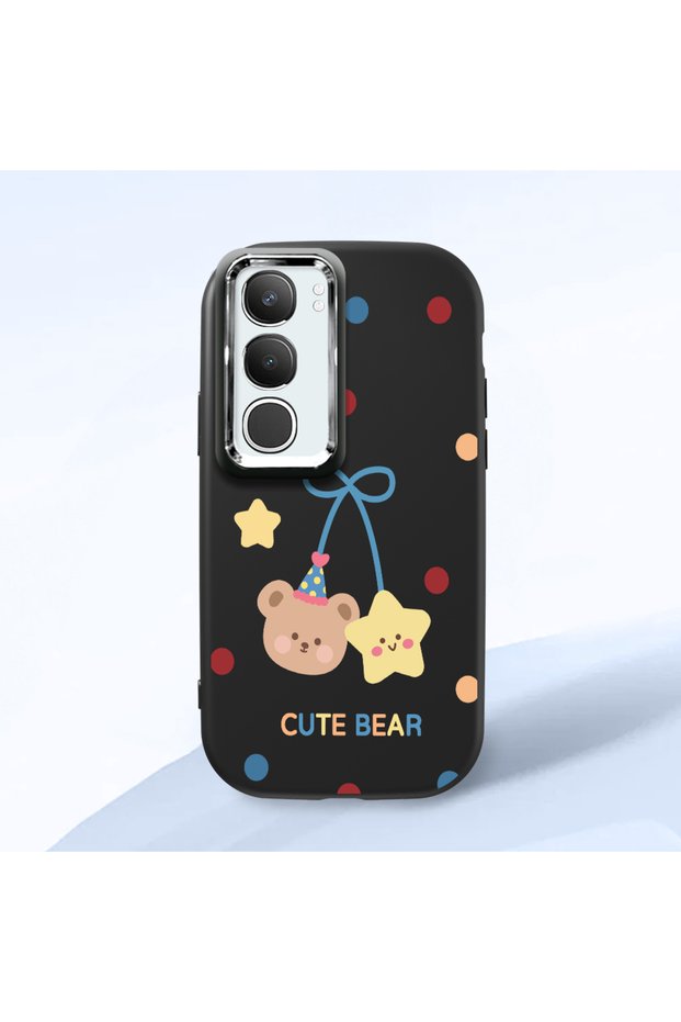 Vivo Y29 5g Compatible Case Camera Protective Black Silicone Couple Phone Case Bear Patterned