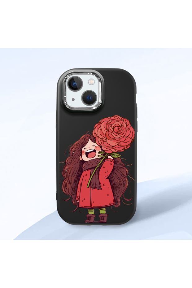 iPhone 13 Mini Compatible Case Camera Protector Black Silicone Couple Phone Case Girl Patterned