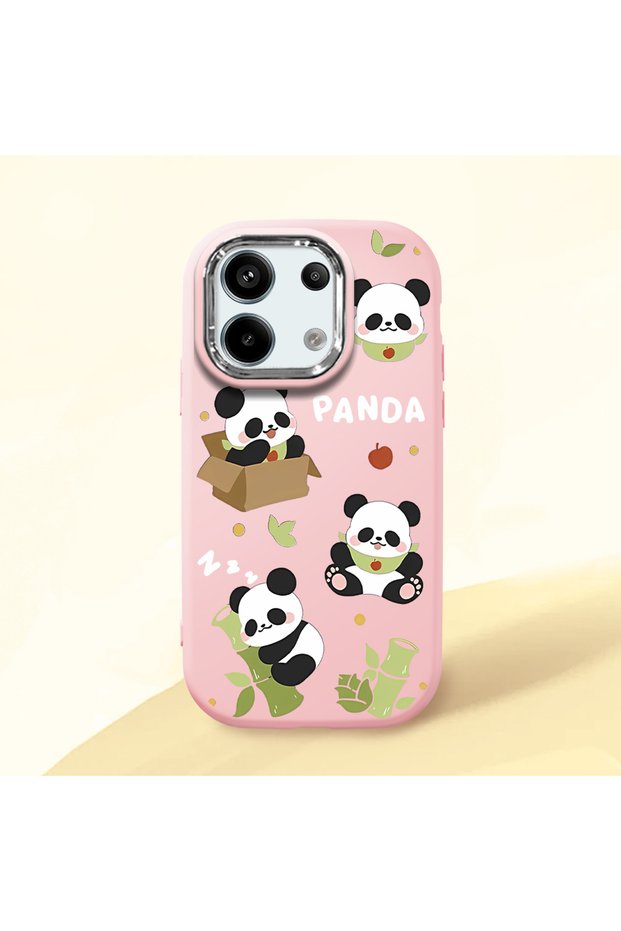 Redmi Note 13 Pro 5g Compatible Case with Camera Protector Pink Silicone Couple Phone Case with Panda Pattern