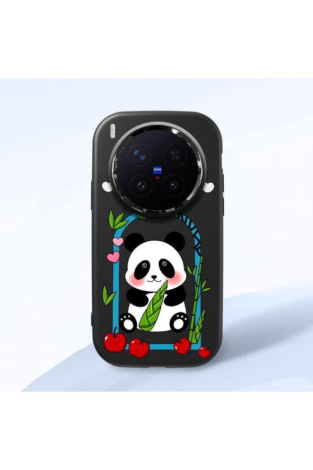 Vivo X300 Pro Compatible Case Camera Protector Black Silicone Couple Phone Case Panda Patterned