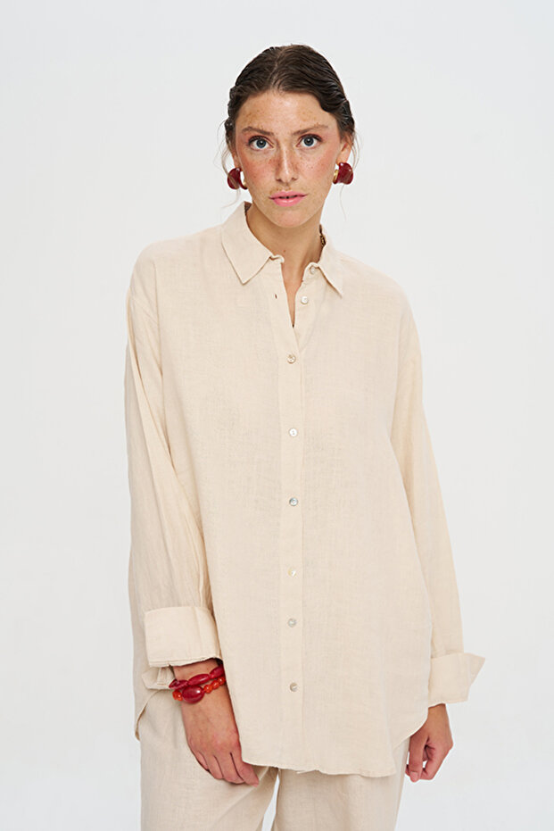 Women's Draped Relaxed Fit 100% Linen Shirt